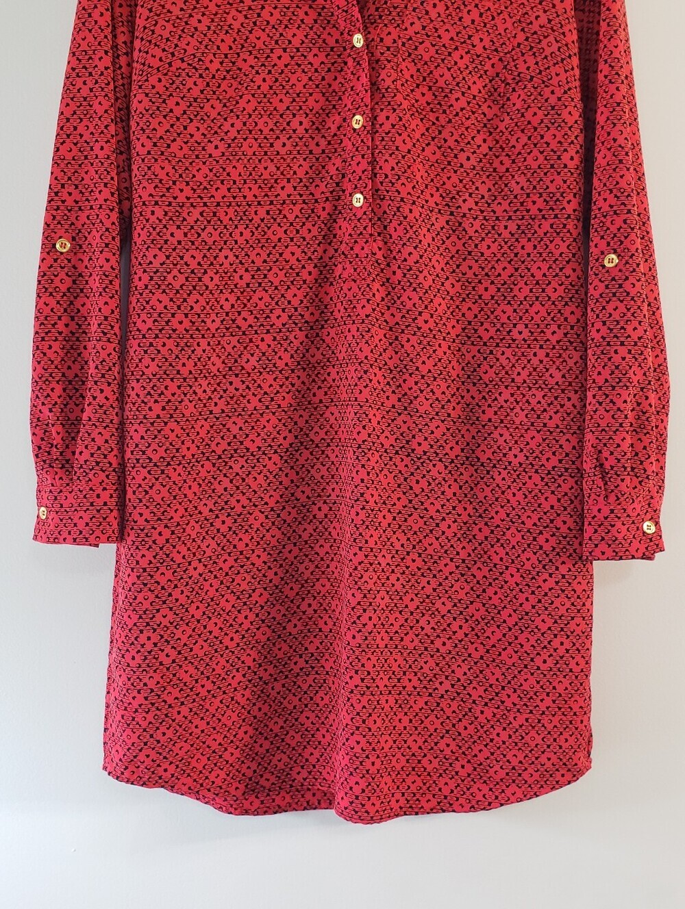 The Limited Ashton Shirtdress Small Red Black Geometric Print Roll Tab Sleeves - Picture 3 of 16
